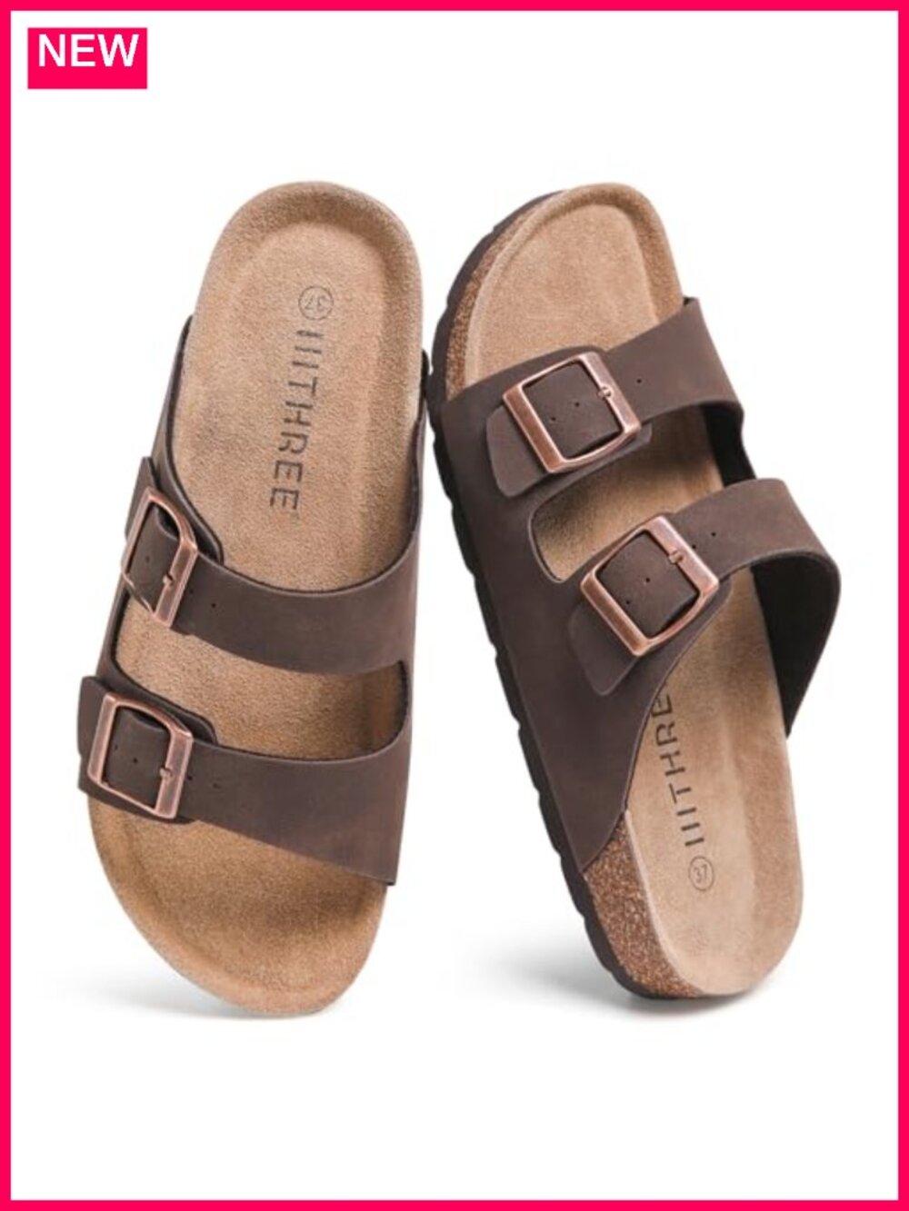 Womens Cork Footbed Sandals Two Adjustable Straps Flat Slide Sandals